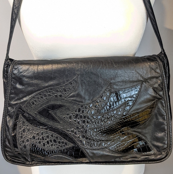 Vintage 80's Black leather bag - Picture 2 of 9